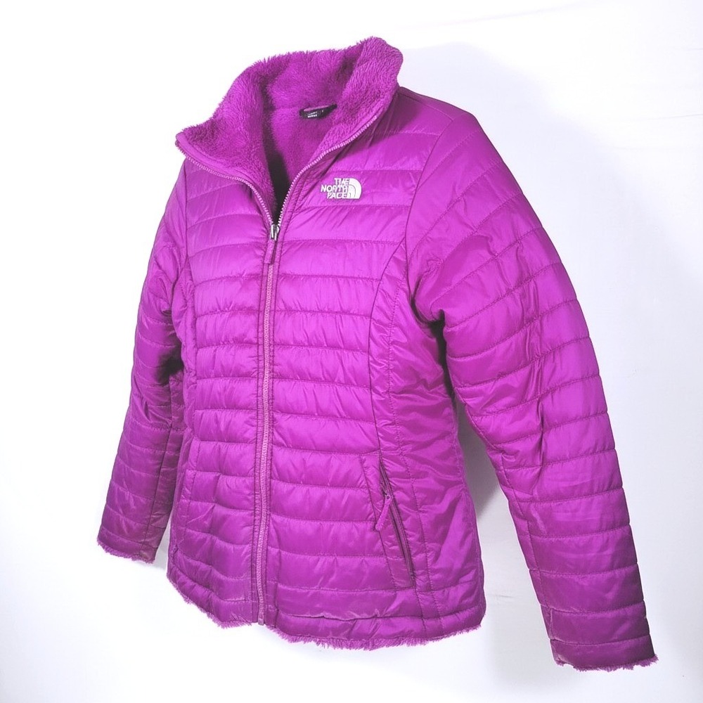 The North Face Girls Mossbud Swirl Reversible Jacket Purple XL 18 Quilted Fleece - Picture 2 of 14